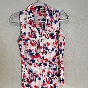 Express Sleeveless Floral Blouse - Red, Blue, White